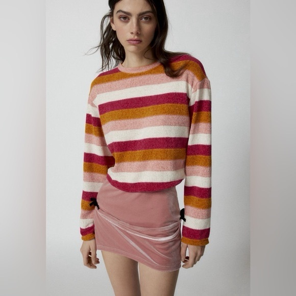 Urban Renewal Tops - Urban Real Remnants Wide Stripe Chenille Cropped Sweater